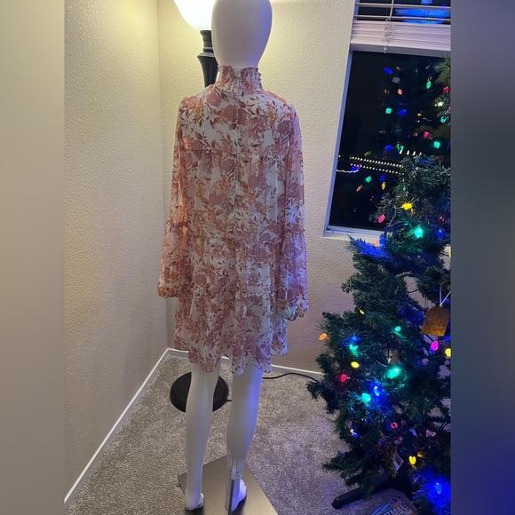 trixxi chiffon dress ivory pink floral mock turtle neck dress junior size M - Picture 5 of 5